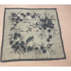Japanese Scarf Blue Lotus Rose Of Sharon Flowers Garden Vintage 26” Square Japan